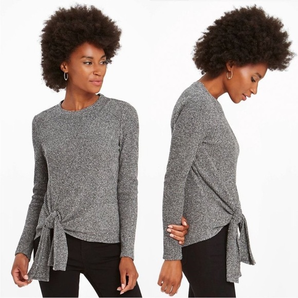 NIC+ZOE Tops - NIC + ZOE Cozy Aside Long Sleeve Knit Tie Top in Grey